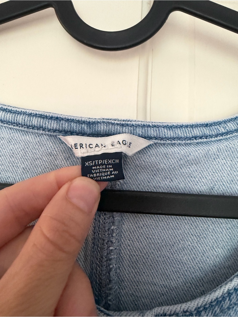 AE Button-Front Denim Pinafore Dress - Light Blue - Picture 3 of 6